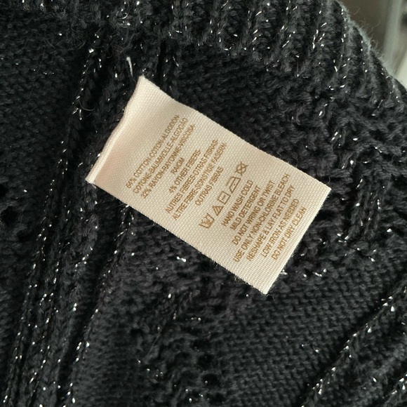 Free People New Romantics Sweater Black Sparkle Cardigan Oversized Small Petite - Picture 8 of 12